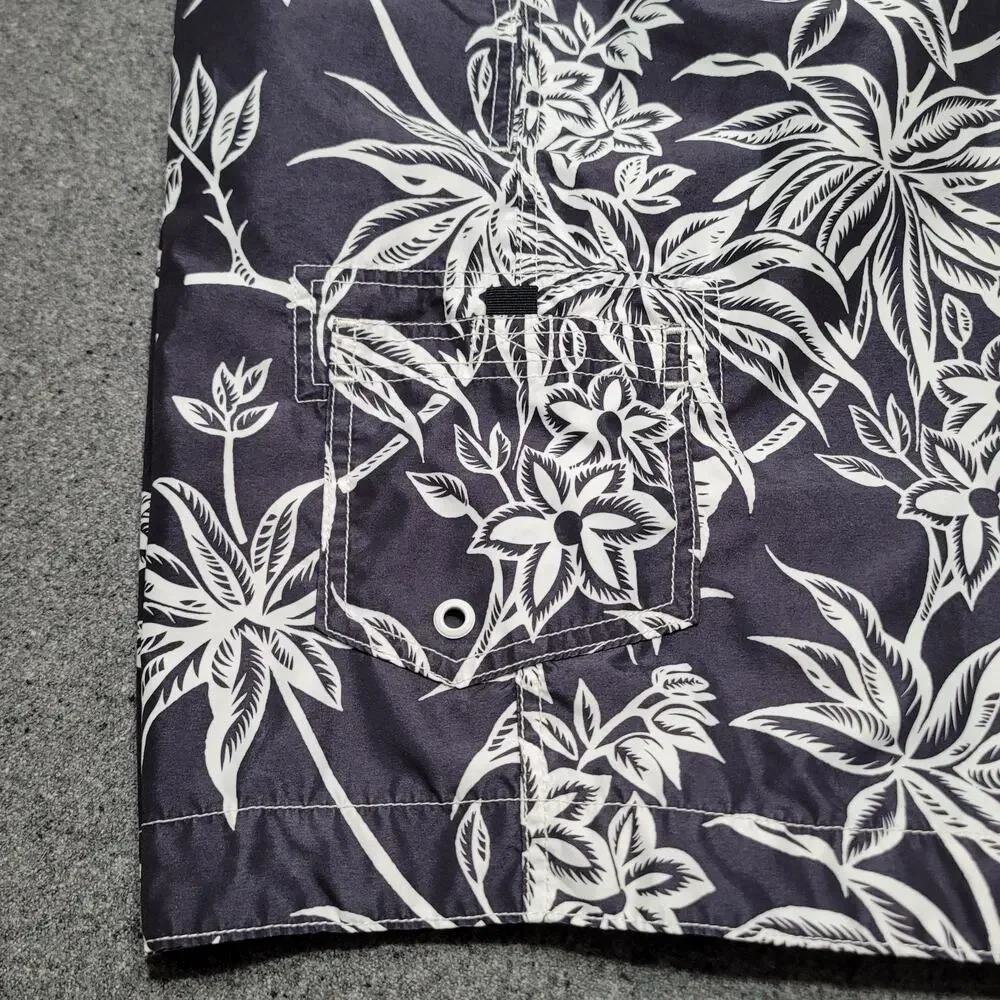 Vintage Polo Jeans Co Shorts Men Large Black White Floral Board Trunks 90s Y2K